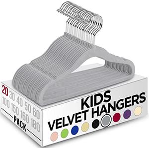 Utopia Home Kids Hangers Velvet (20 Pack) - 11 Inch Durable Baby Hangers for Closet - Perfect for Toddler & Non Slip for Everyday Use (Grey)