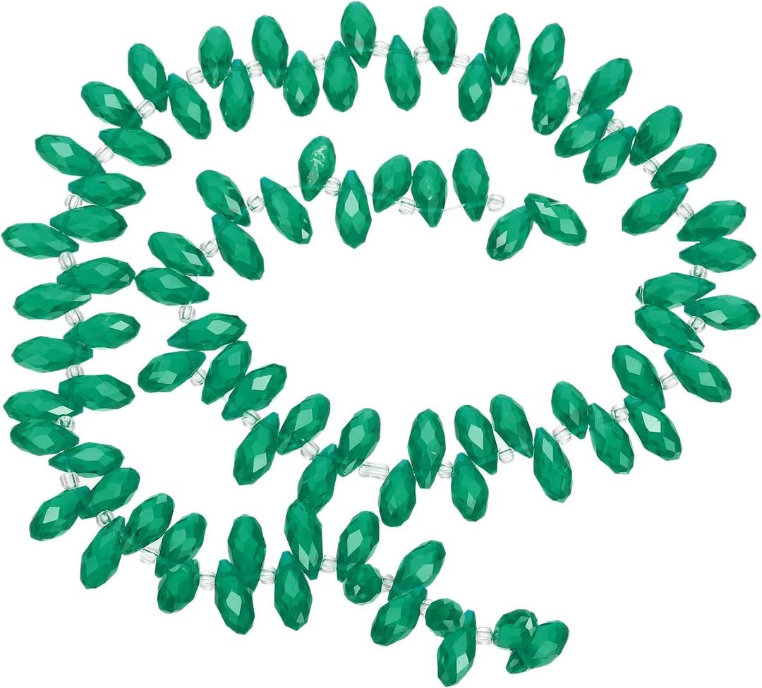 PATIKIL 2 Strands 180-190Pcs Teardrop Crystal Beads, 12x6mm Faceted Teardrop Briolette Horizontal Glass Beads Loose Bead for Bracelet Jewelry Making, Emerald Green