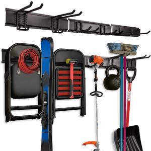 NINE FORTY Garage Tool Organizer Wall Mount - 49.5 Inches, 16" Stud Spacing, 440 LBS. Sturdy Rubber Coated Garden Tool Organizer and Storage Rack with Adjustable Hooks