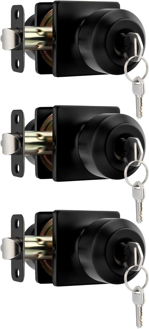 goldenwarm Matte Black Entry Interior Door Knob, Square Exterior Door Knobs, Matte Black Exterior Key Door Knobs (Pack of 3)