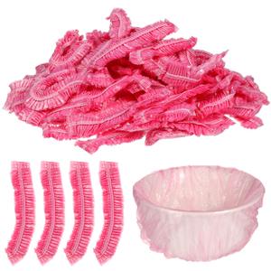 300 Pcs Disposable Shower Caps for Salons, Elastic Bowl Covers for Home, Hotel, Multi-use Liners, Pink