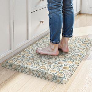 KIMODE Anti Fatigue Mats for Kitchen Floor Non Slip,Farmhouse Floral Sink Rug Waterproof for Laundry,Extra Thick Memory Foam Ergonomic Cushioned Carpet for Office,Yellow/Blue, 32"L x 20"W x 0.75"Th