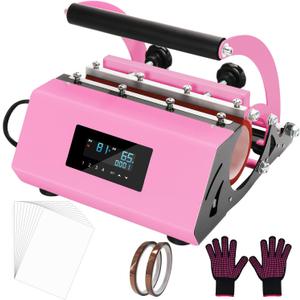 Tumbler Heat Press Machine Sublimation for 11-30oz Mug Tumbler Straight Cup with Sublimation Paper Heat Tape and Glove (Pink)