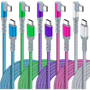 5-Pack USB C to USB C Cable 10ft, Extra Long Right-Angle 60W/3A Type C to Type C Charger Fast Charging Cable Cord Compatible with Samsung S22 Ultra, Google Pixel 6, iPad Pro 12.9 Air Mini MacBook