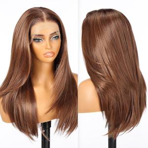 Brown Synthetic Lace Front Wig, 13X6 Long Straight Layered Glueless Wigs for Women Daily Use 22IN(#TT4/6327)