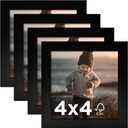KINLINK 4x4 Picture Frame Black Set of 4, Wooden Square Photo Frames with Plexiglass for 4x4 without Mat for Table and Wall Display