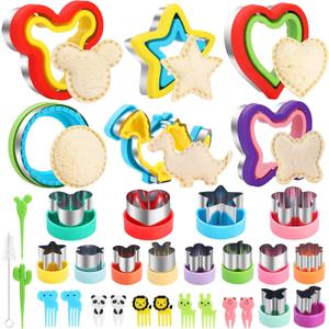 Sandwich Cutters for Kids Lunch, 33 Pcs Sandwich Cutter and Sealer Set for Kids Lunch, DIY Vegetable Fruit Shapes and Cookie Cutters for Bento Box