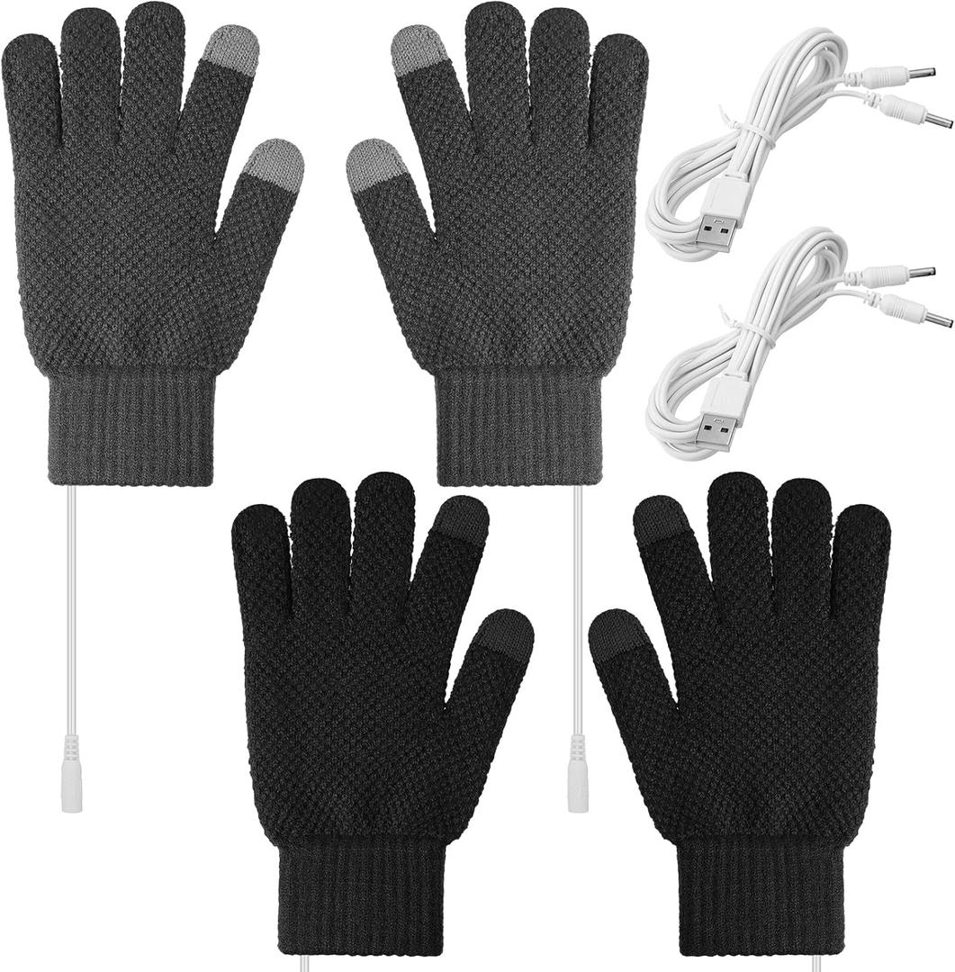 Bencailor 2 Pairs USB Winter Heated Gloves Mitten Hand Washable Knitting Touchscreen Laptop Gloves