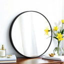 20" Round Mirror Circle Wall Mounted Hanging or Against Wall Metal Frame Dressing Make-up Mirrors for Entryway Bedroom Bathroom Living Room 20 inch Black