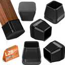 28Pcs Square Chair Leg Floor Protectors with Wrapped Felt Bottom, Silicone Chair Leg Protectors for Hardwood Floors, Chair Legs Cover Prevents Scratches & Reduce Noise (Black L Fit 1.14"-1.42")