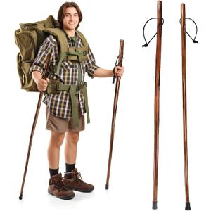 2 Pack Wood Walking Stick, 48 in Natural Wooden Walking Cane, Rustic Cedarwood Hiking Sticks Trekking Poles with Wrist Strap and Rubber Tip for Outdoor Activities, Women, Men