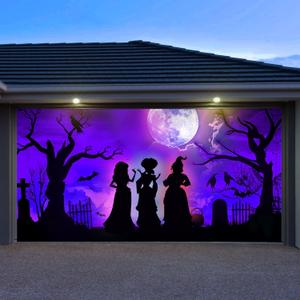 7x8ft Halloween Garage Door Cover, Witch Garage Door Cover Hanging Witch Backdrop Banner Halloween Wall Decorations for Outdoor Indoor Single Garage Door Skins