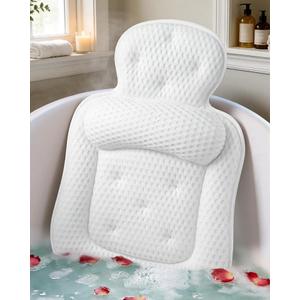 Bath Pillows for Tub, Comfortable Bathtub Cushion for Head and Neck with Soft 3D Mesh Fabric and 54 Non-Slip Suction Cups, Relaxing Tub and Shower Accessories Spa Gift White Standard