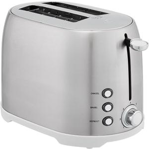 Amazon Basics 2 Slice Cool Touch Stainless Steel Toaster with 7 Browning Settings, Extra Wide Slots (for Bagels, Waffles, Specialty Breads), Removable Crumb Tray, Cancel Button, 800W, Brushed Silver