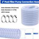 DAVCO 2" ID Heavy Duty Clear Pool Filter Pump Hose 10 ft - Cuttable Kinkproof PVC with Spiral Reinforcement, Includes 4 Stainless Steel Clamps for Above Ground Pool Systems