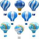 YIOTJUNL 8 Pcs Blue Hot Air Balloon Paper Lanterns, 12 Inch Hanging Ceiling Decor in Sky Shades - Reusable Party Decorations for Shower, Birthday, Nautical Theme, Wedding & Nursery Room
