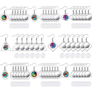 108 Pieces Stainless Steel Earring Bezel Blanks Wire Hooks Bezel Trays with 12 mm Glass Cabochons Setting for Jewelry Making DIY Craft