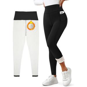 Women's Fleece Lined Leggings Weather Thick Thermal Warm Winter Tights Butt Lift High Waist Tummy Control Yoga Pants, Size Small