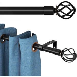 Black Curtain Rods for Windows 28 to 48 inch, Adjustable Splicing Curtain Rods for Windows Treatment, 1" Diameter Heavy Duty Metal Drapery Rod Set, Ball Cage Finials, Matte Black