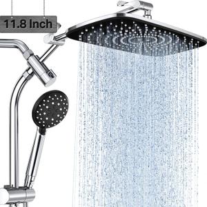 Veken 11.8 Inch Rain Shower with 6 Modes Handheld Water Spray,Upgraded 2-in-1 Slide Bar Shower Head,Wide Showerhead Combo for Bathroom Accessories, Adjustable Dual Shower with ArmSilver Chrome