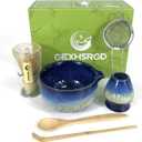Matcha Whisk Set 6 pc Kit - Traditional Japanese Chasen, Bamboo Whisk Holder, Ceramic Bowl with Spout, Sifter & 2 pc Spoons - matcha kit set, Gift for Matcha Tea Lovers (Gradient Blue)