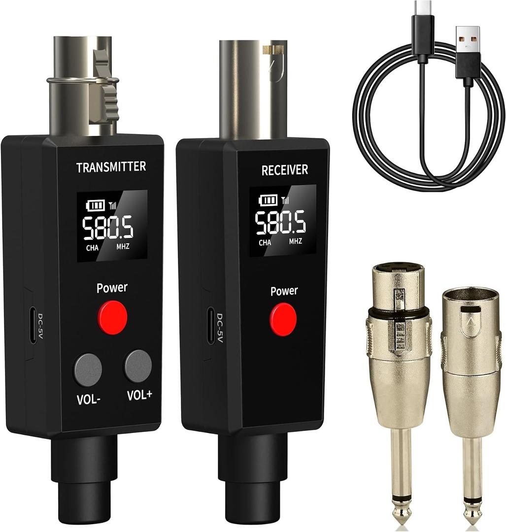 Elimavi 2.4GHz UHF Wireless Microphone System XLR Mic Adapter Wireless Transmitter and Receiver for Dynamic Microphone, Audio Mixer, PA System.