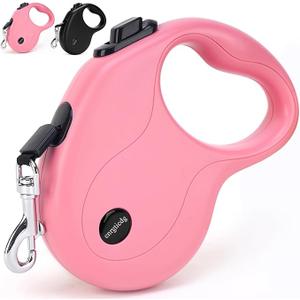 16Ft Retractable Dog Leash,Light Weight Leash for Small to Medium Dogs/Cats Up to 50lbs,Stainless Steel Spring Strong Nylon Tape, Tangle Free, One-Handed Brake (pink)