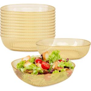Plastic Serving Bowls, 12 Pack 64 Oz Large Plastic Bowl Gold Serving Bowls For Party, Chip Bowls For Parties Party Snack Fruit Bar Buffet Catering (Gold)