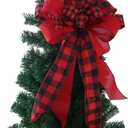 Christmas Tree Topper Bow, 23 Inch Red Black Plaid Buffalo Toppers Decorative Bow, Decoration Gift Bow for Holiday Front Door Wreath Decorations Indoor Outdoor
