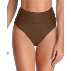 Tempt Me Women High Waisted Bikini Bottom Full Coverage Swimsuit Bottom (Large, Brown)