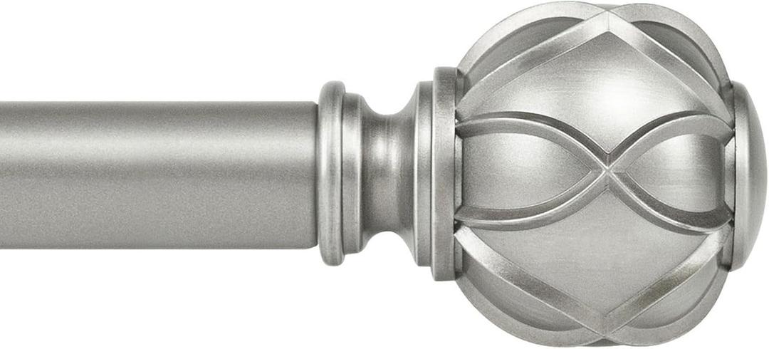 KAMANINA 1 Inch Extra Long Curtain Rod 140 to 195 Inches Silver Heavy Duty Curtain Rods for Windows 120 to 170 Inch, Adjustable Drapery Rods with Netted Texture Finials