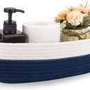 Toilet Basket,Woven Storage Basket for Toilet Tank Top Farmhouse Home Decor Organizing Baskets 13"x5.9"x4" Navy Stitching White