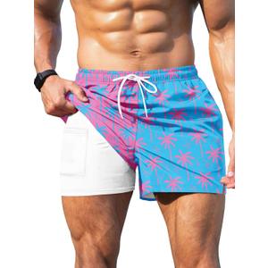 Keevoom Mens Swim Trunks Compression Liner Swim Shorts Quick Dry Swimwear Swimsuit Bathing Suits Board Shorts with Pockets (XXL)