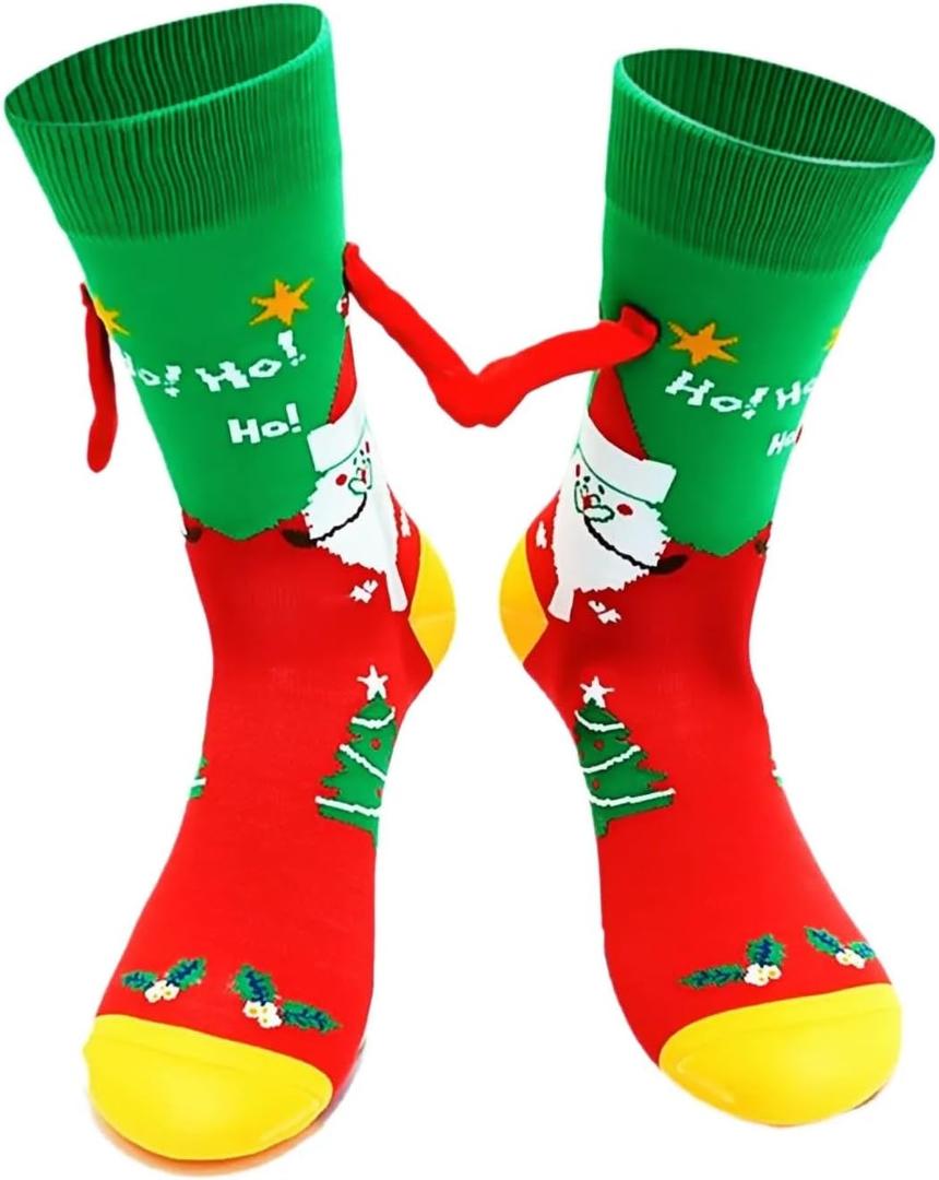 2 Pairs Funny Holding Hands Christmas Socks Magnetic Holding Hands Socks Xmas Gifts for Women and Men The perfect choice for New Year gifts
