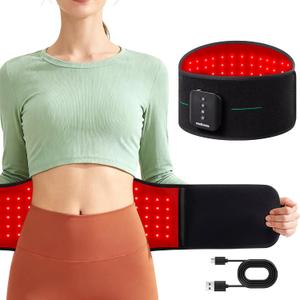 Medisana 3-in-1 Red Light Therapy Belt, Cordless & Portable Infrared Red Light Relief Belt for Body with Red Light/Pulse/Heat/Vibration - 660nm/850nm (LED Light  Non-Laser) for Back Pain (Regular, Black)