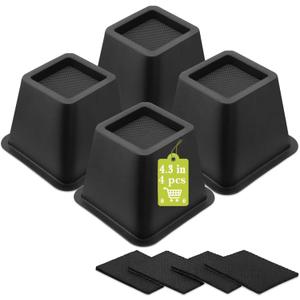 4 Pack Furniture Risers 4 Inch, Bed Risers Heavy Duty for Table Desk Couch Chair Sofa Cabinet Bed Frame Dorm, Square Table Leg Risers Lift Height 4.3", Black