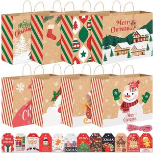woric 16 Pcs Extra Large Christmas Gift Bags with Handles, 48 Christmas Gift Tags, 20x15x7 Inch Jumbo Xmas Paper Bags with for Present Wrap Party Decor Stocking Stuffers (Red Green Cute)