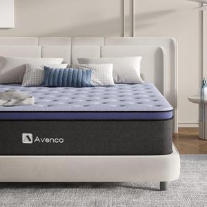 Avenco King Mattress, King Size Mattress in a Box, 10 Inch Medium Firm Hybrid Mattress King, Pocket Innerspring for Motion Isolation, Bamboo Charcoal Memory Foam for Odor Reducing, CertiPUR-US, Black & Blue, 80"L x 76"W x 10"Th