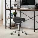 KKTONER Rolling Saddle Stool PU Leather Swivel Adjustable Rolling Stool with Wheels Salon Chair Black