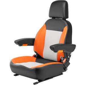 Universal Tractor Seat, Comfortable Zero Turn Mower Seat with Adjustable Safety Belt Armrest Backrest Micro Switch for Forklift Skid Steer Loader Telehandler Dozer Excavator, Orange/Black/Gray 