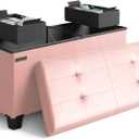 STORAGEBUD Storage Ottoman Bench with Bins, 30-in Storage Bench for Bedroom End of Bed, Folding Foot Rest Ottoman for Living Room Max 660lbs, Faux Leather Ottomans, Pink