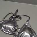 SHENHE Women's Halter Tie Back Triangle Bikini Top Cute Swimsuit Bathing Suit Tops Metallic Silver S