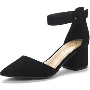 DREAM PAIRS ANNEE Pointed Toe Low Chunky Heels Pump Shoes (8, Black/Nubuck)