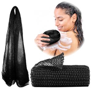 Adeton African Net Sponge, Authentic, with Knots, Exfoliating Bath Wash Cloth, Real Sapo, Black Owned, Long Sponge, Body Exfoliator, Shower Accessories, Back Foot Scalp Scrub Dead Skin Remover (Black)