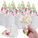 2 x Ceenna 100 Pcs 6 oz Flamingo Snow Cone Cups Hawaiian Disposable Leakproof Shave Ice Cream Cups for Slush Sorbet Tropical Luau Paper Bowls for Summer Wedding Birthday Party Treats Supplies