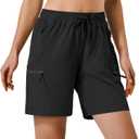 Hugut Women's Lightweight Hiking Cargo Shorts Quick Dry Athletic Shorts Camping Travel Golf Zipper Pockets Water Resistant (Black, L)