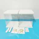 2pcs Clear Square Cake Box 10x10x12 inch White Base and Folded Lid, Plastic Wedding Birthday Cake Package Transparent Bakery Gift Package Suitable for 6/7/8/9 inch 3 Tier Cakes