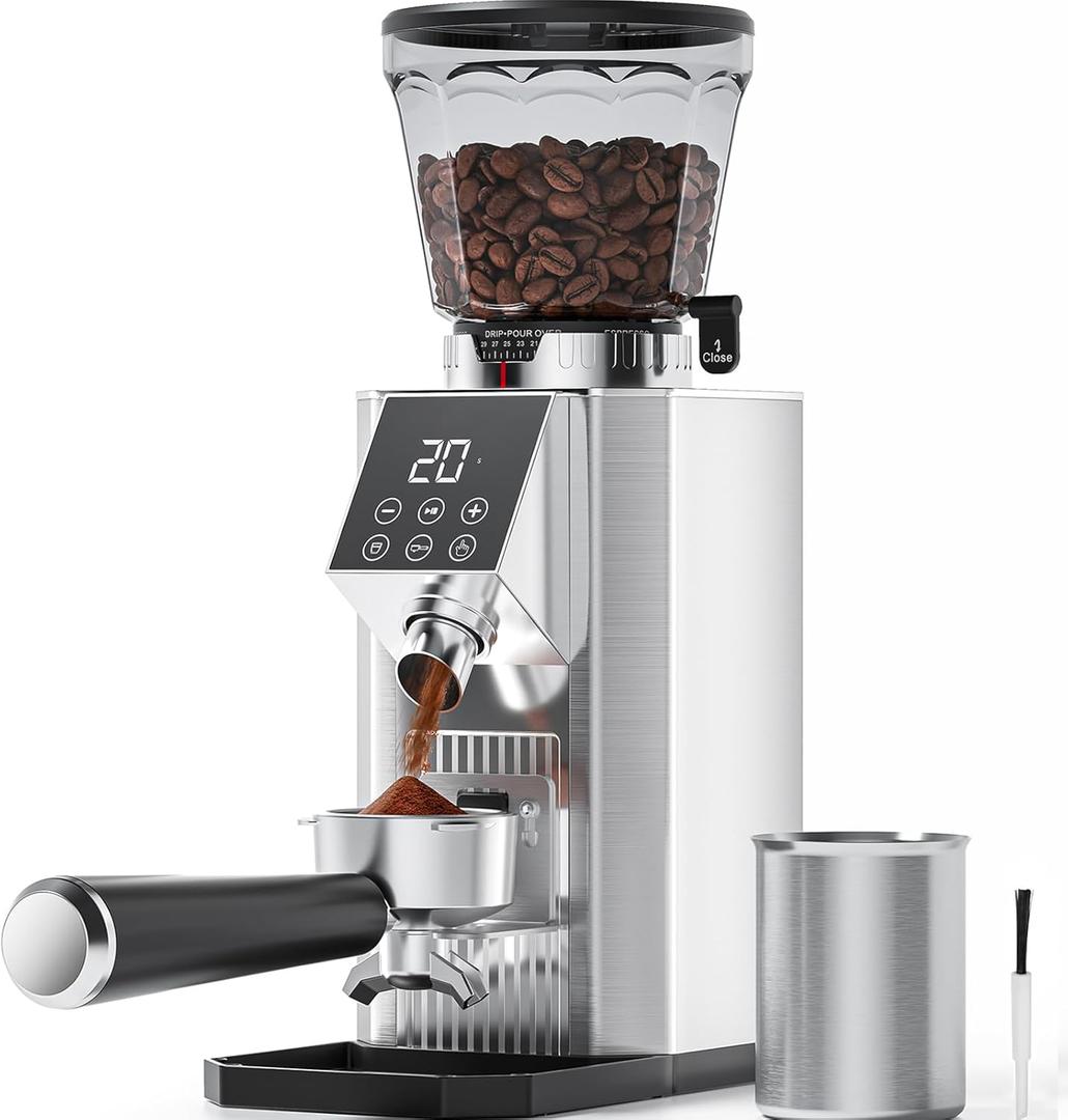 Burr Coffee Bean Grinder for Home Use with 45 Precise Grinding Settings, Espresso Grinder with Height Adjustable Funnel Stand, LED Touch Panel, Anti-static Design, Micro Switch User Friendly
