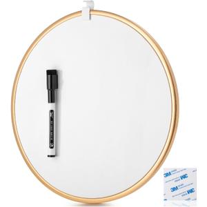 Mr. Pen- Round Dry Erase Board, 11.5 with a Black Dry Erase Marker, Gold Frame, Small White Board