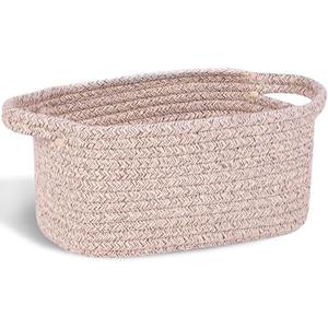 Abenkie Small Storage Basket, Cute Cotton Rope Woven Boho Decorative Toy Dog Cat Basket for Nursery, Living Room, Spa, Gift - XS, Brown